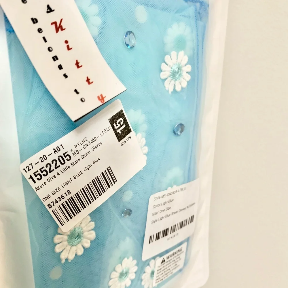 Dolls Kill Sheer Daisy Rhinestone Baby Blue Gloves - NEW